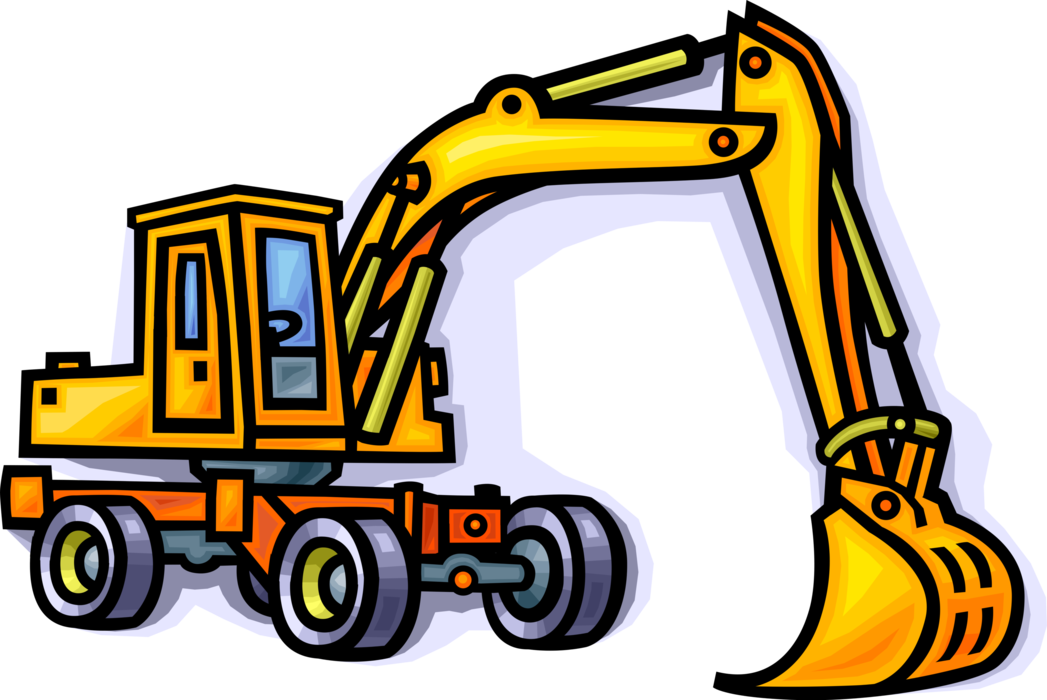 Vector Illustration of Construction Industry Heavy Equipment Hydraulic Excavator Shovel