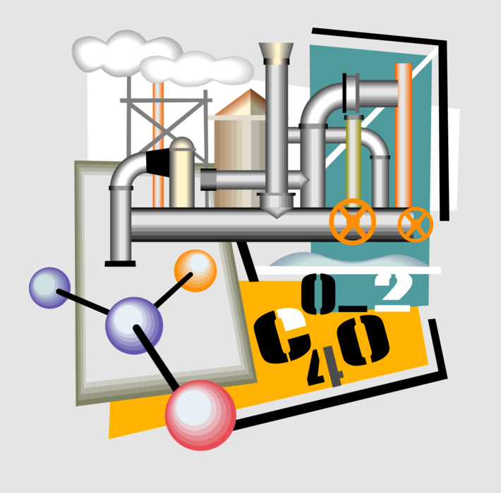 Vector Illustration of Chemical Industry Industrial Plant with Pipes and Valves