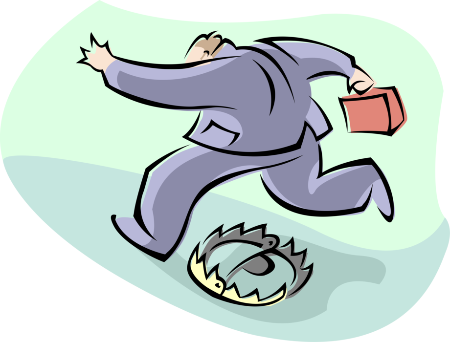 Vector Illustration of Avoiding Dangerous Obstacle by Jumping Over Bear Trap