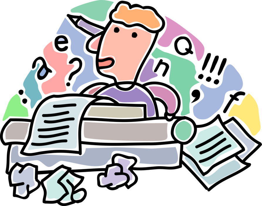 Vector Illustration of Author Writer Composing Literary Story