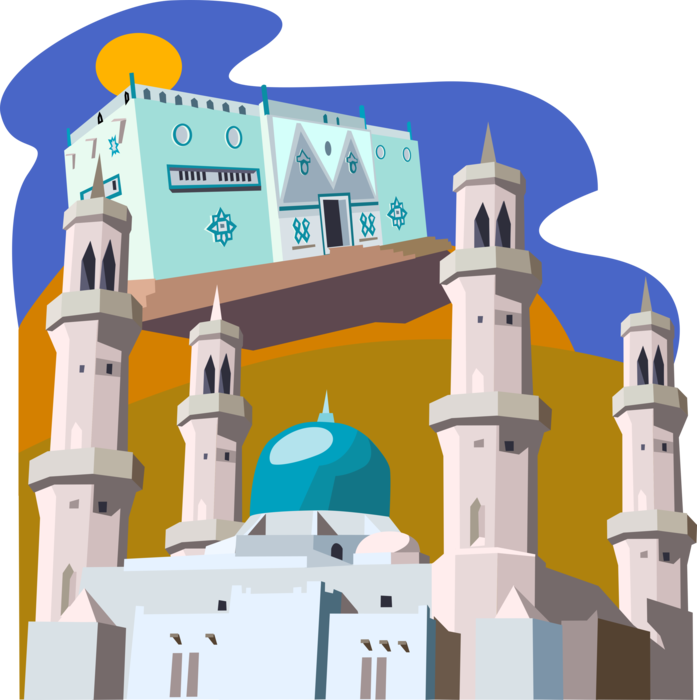 Vector Illustration of Niger National Museum at Niamey, Great Mosque in Kano, Nigeria, West Africa