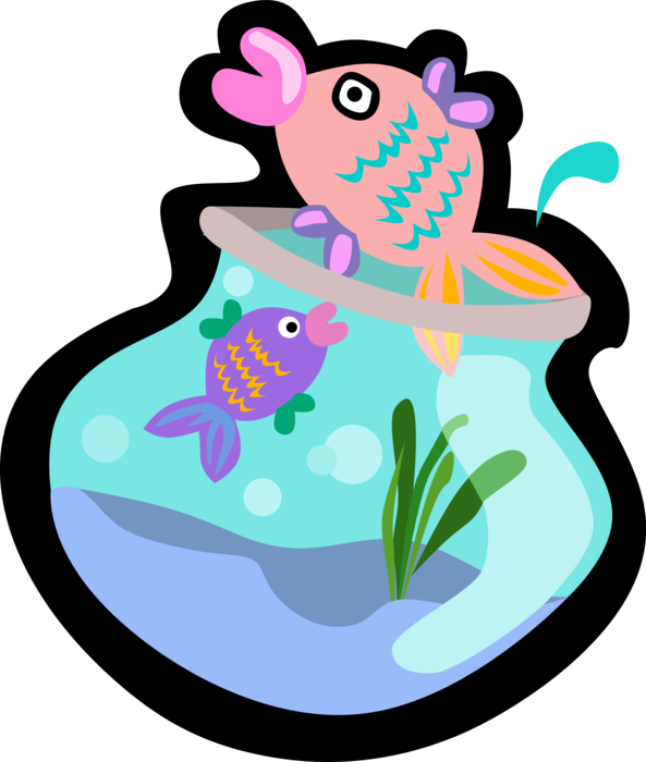 Vector Illustration of Goldfish Tropical Fish in Fish Bowl