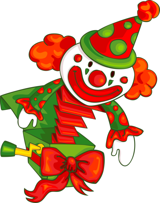 Vector Illustration of Jack-in-the-Box Children's Toy Clowns Plays Melody and Pops Open