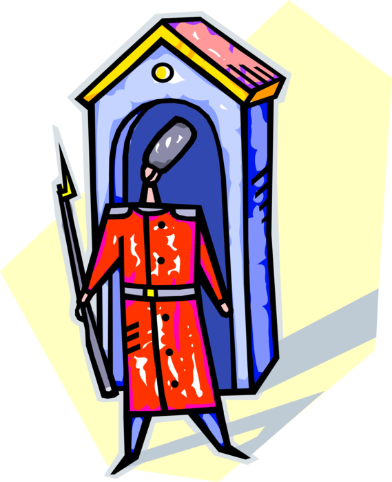 Vector Illustration of Queen's Guard British Guard with Bearskin Hat and Rifle Guard House, London, United Kingdom