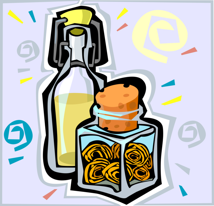 Vector Illustration of Olive Oil Salad Dressing with Pasta