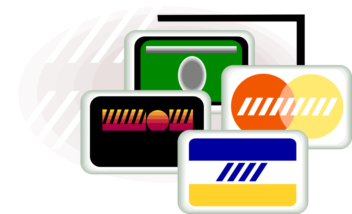 Vector Illustration of Credit Cards Issued to Users as Method of Payment Cards Instead of Cash