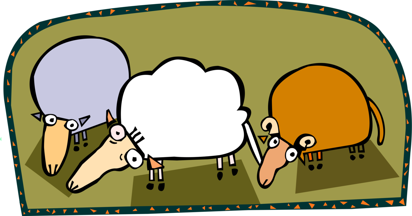 Vector Illustration of Ruminant Sheep in Farm Pasture