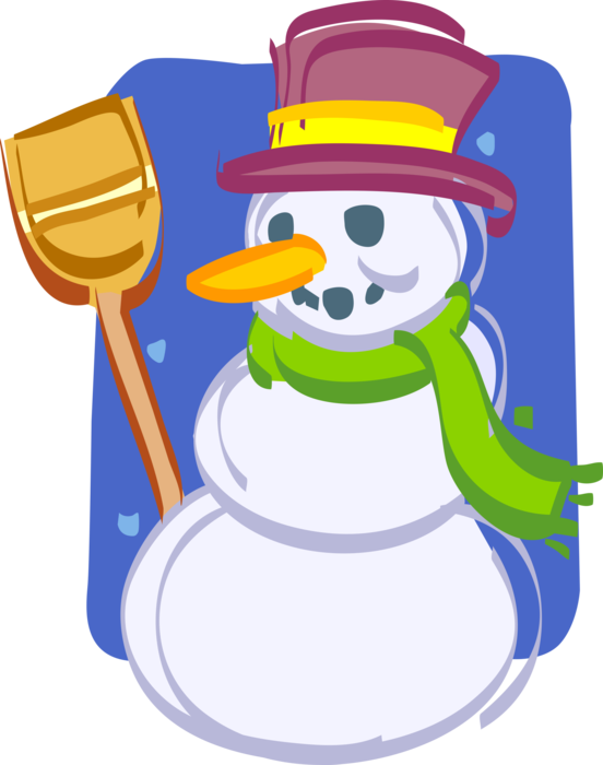 Vector Illustration of Snowman Anthropomorphic Snow Sculpture with Carrot Nose and Straw Broom