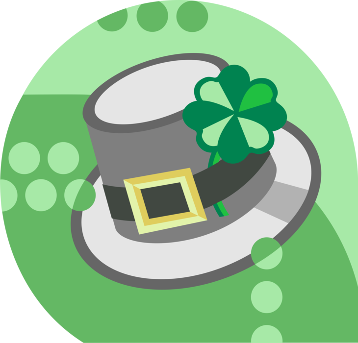 Vector Illustration of St Patrick's Day Leprechaun Hat with Four-Leaf Clover Shamrock