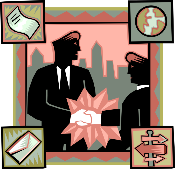 Vector Illustration of Businessmen Shaking Hands in Introduction Greeting or Agreement
