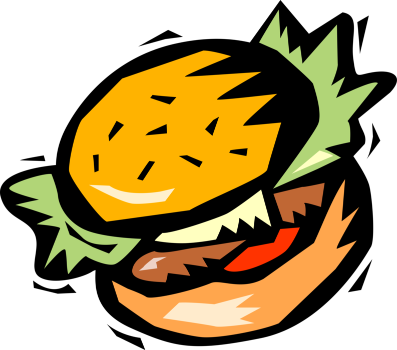 Vector Illustration of Fast Food Hamburger with Lettuce and Tomato