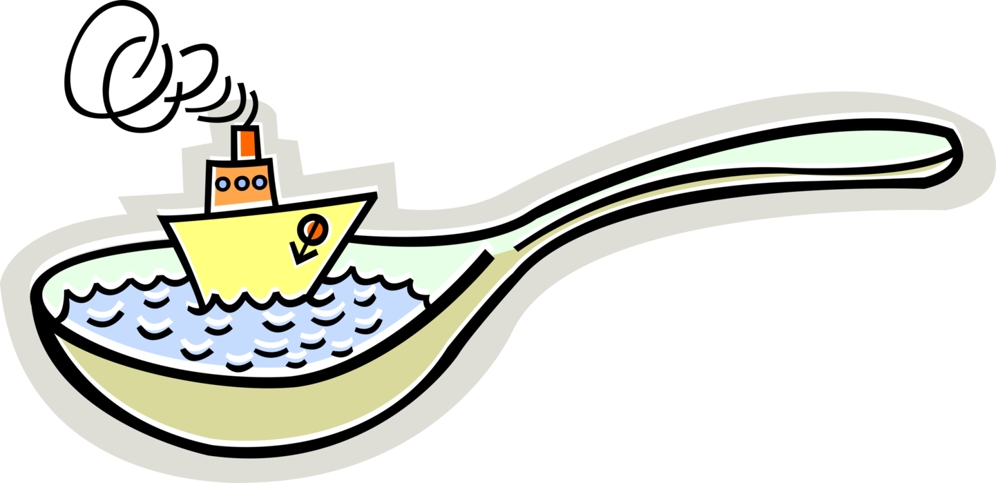 Vector Illustration of Watercraft Vessel Ship Sailing in Spoonful of Water