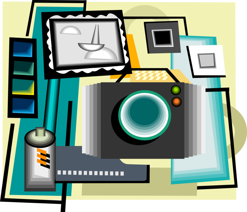 Vector Illustration of Photography Equipment with Film Processing Systems