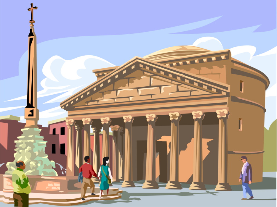 Vector Illustration of The Pantheon Ancient Roman Temple, Piazza della Rotonda in Rome, Italy