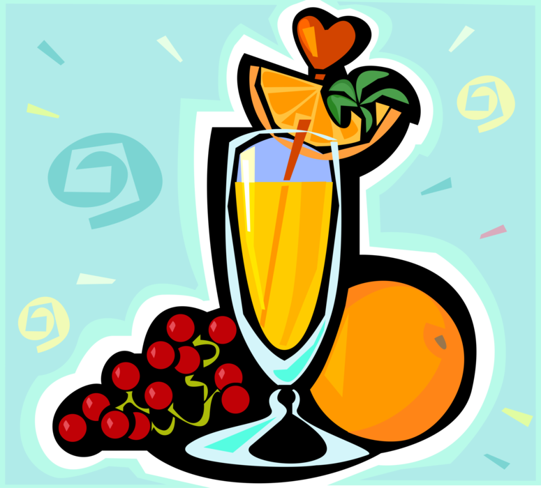 Vector Illustration of Fruit Drink with Grapes, and Oranges