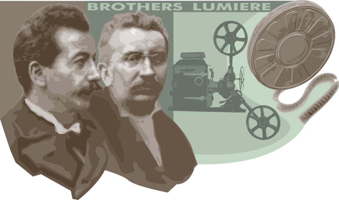 Vector Illustration of Auguste and Louis Lumière Brothers First Filmmakers Patent Cinematograph