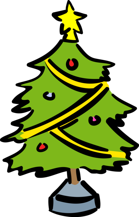 Vector Illustration of Festive Season Christmas Tree with Decorations and Star