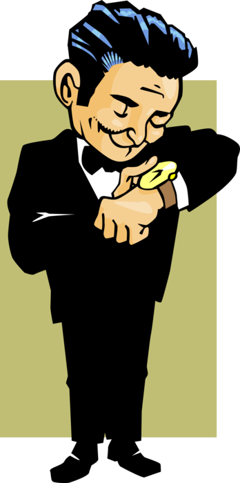 Vector Illustration of Businessman Checks His Watch for Time