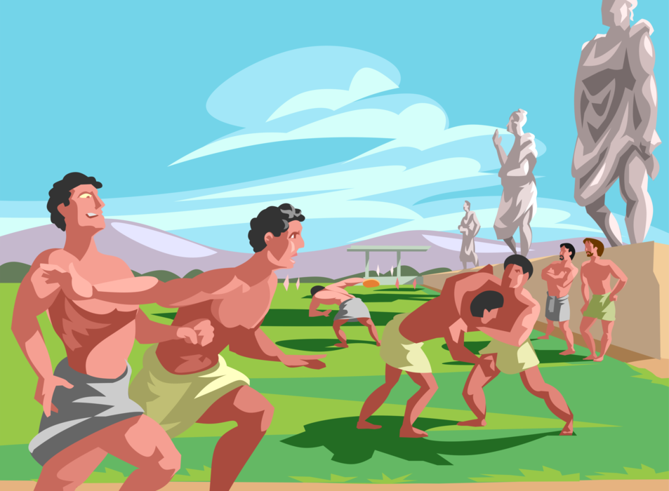 Vector Illustration of Ancient Rome Roman Gladiator School Gladiator Candidates Wrestle