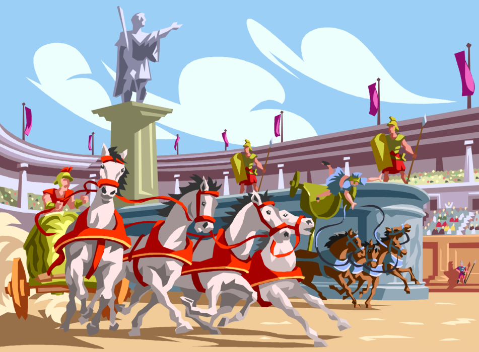 Vector Illustration of Ancient Rome Roman Chariot Racing Stadium The Circus Maximus Chariot Races