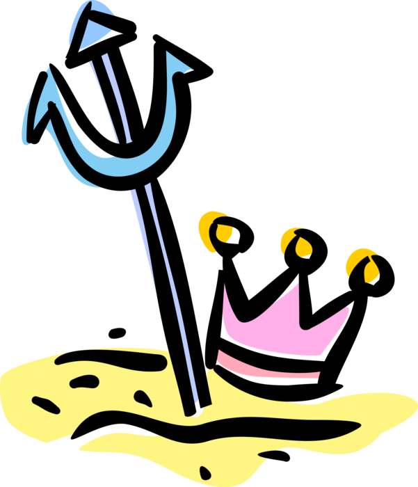 Vector Illustration of Trident of Poseidon Three-Pronged Spear and Royalty King's Crown