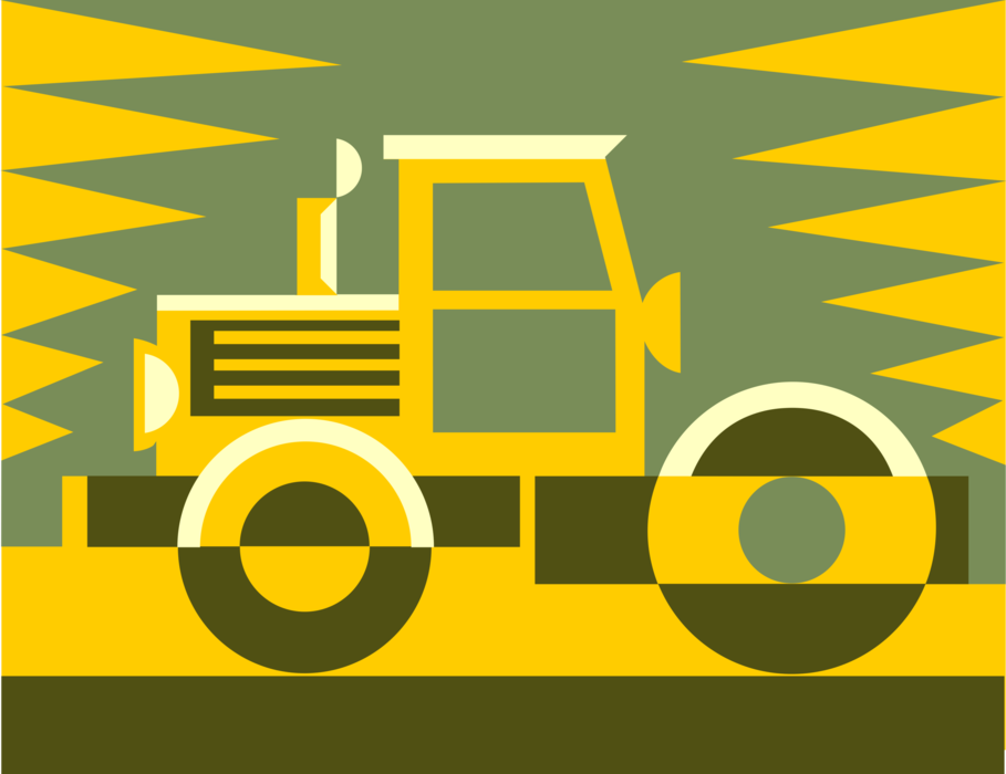 Vector Illustration of Construction Industry Heavy Machinery Road Paving Equipment Steam Roller or Steamroller