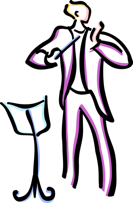 Vector Illustration of Symphony Orchestra Conductor Maestro with Baton Conducting Music