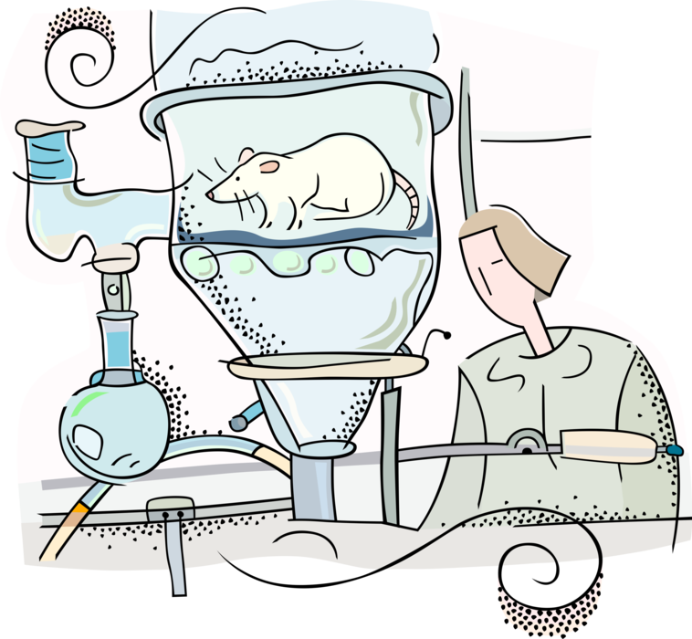 Vector Illustration of Animal Testing Research and Experimentation with Rat and Scientist Conducting Experiment