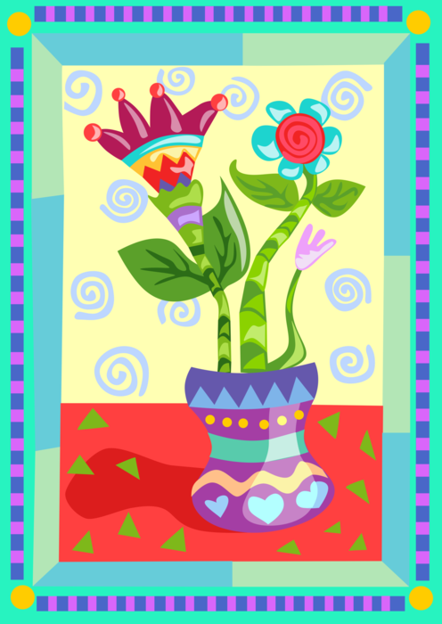 Vector Illustration of Potted Flowers in Vase