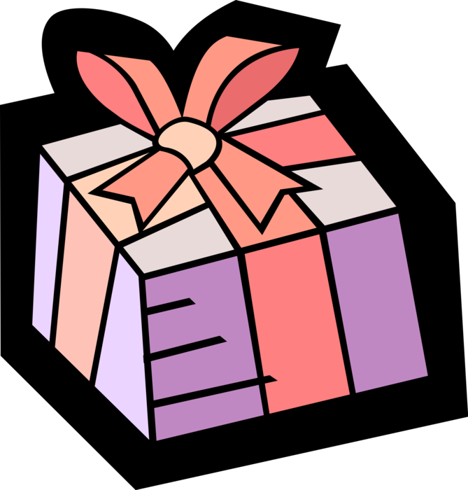 Vector Illustration of Gift Wrapped Birthday, Anniversary, or Christmas Present with Ribbon and Bow