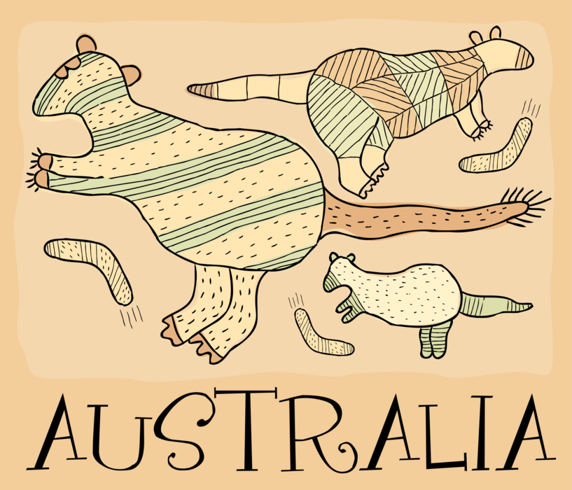 Vector Illustration of Down Under Land of Australia with Wallabies