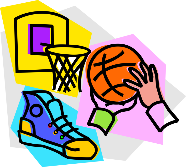 Vector Illustration of Sport of Basketball Game Sports Ball and Hoop Net with Athletic Sneaker Running Shoe