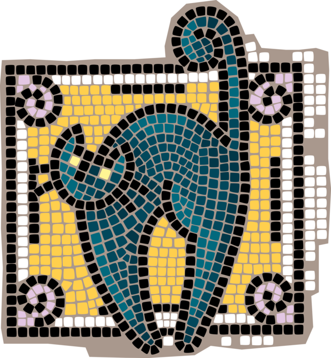 Vector Illustration of Decorative Mosaic Halloween Black Cat Associated with Witchcraft, Ill Omens, and Death