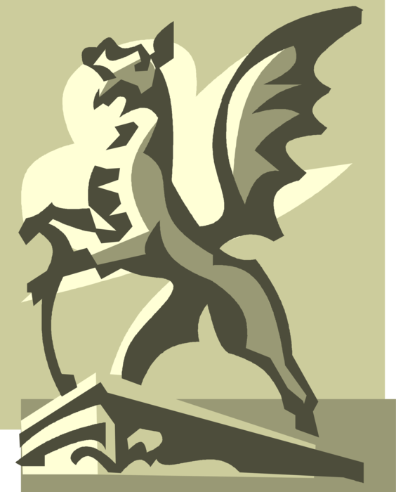 Vector Illustration of Statue Sculpture of Winged Griffin or Lion