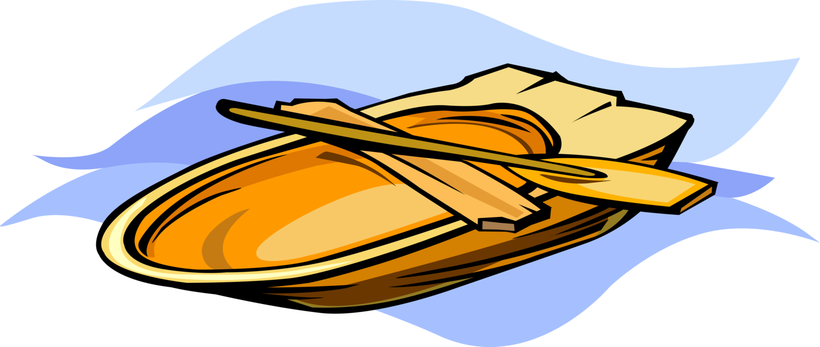 Vector Illustration of Wooden Rowboat Carved from Tree with Oars