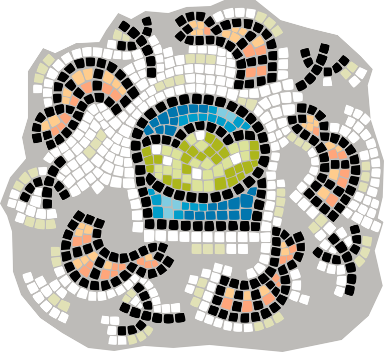 Vector Illustration of Decorative Mosaic Decapod Crustacean Prawn Shrimp Shellfish Seafood