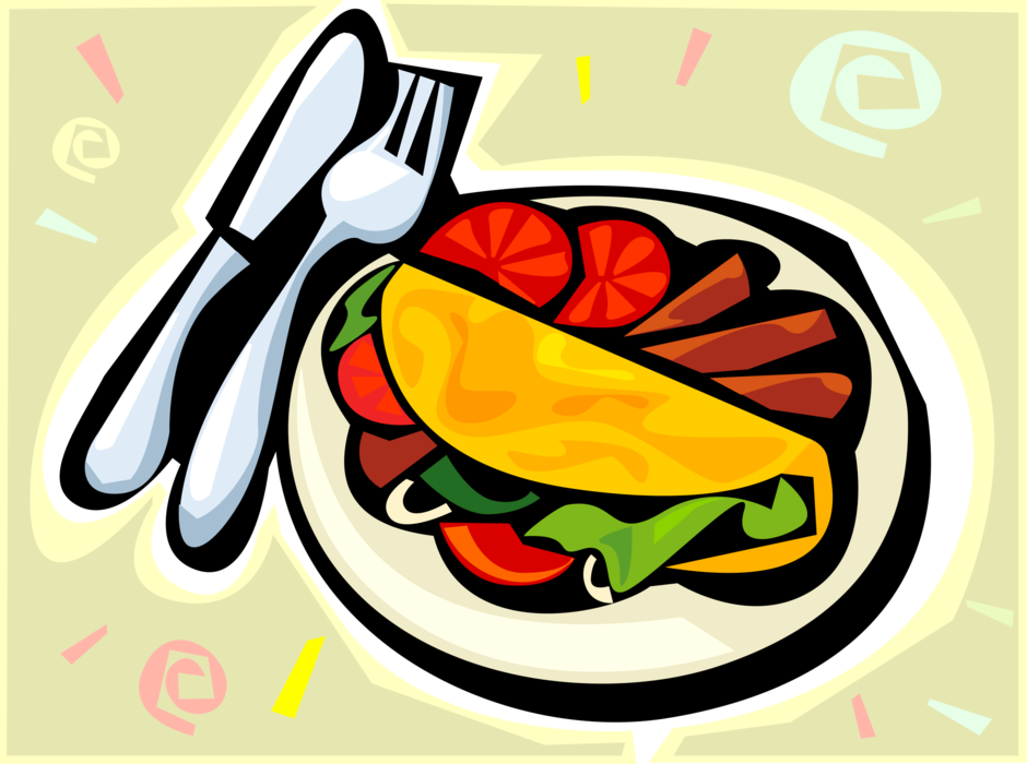 Vector Illustration of Fajita Tex-Mex Cuisine Dinner on Flour or Corn Tortilla with Knife and Fork Utensils