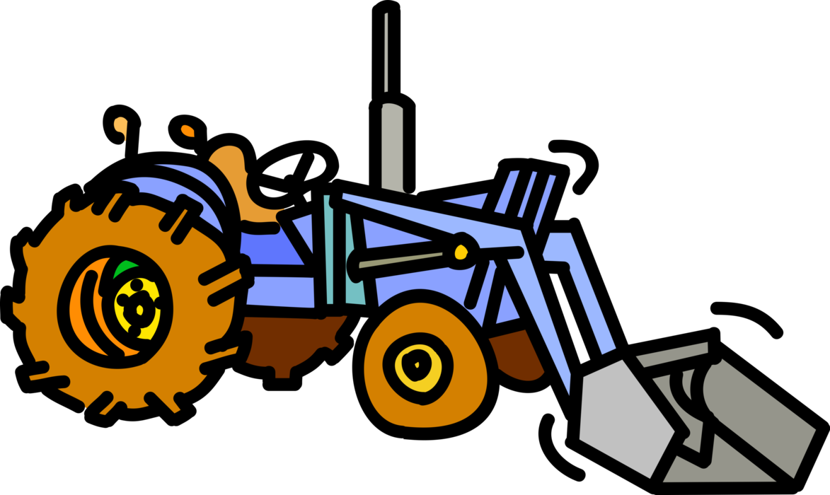 Vector Illustration of Farming Equipment Tractor with Front Loader Shovel