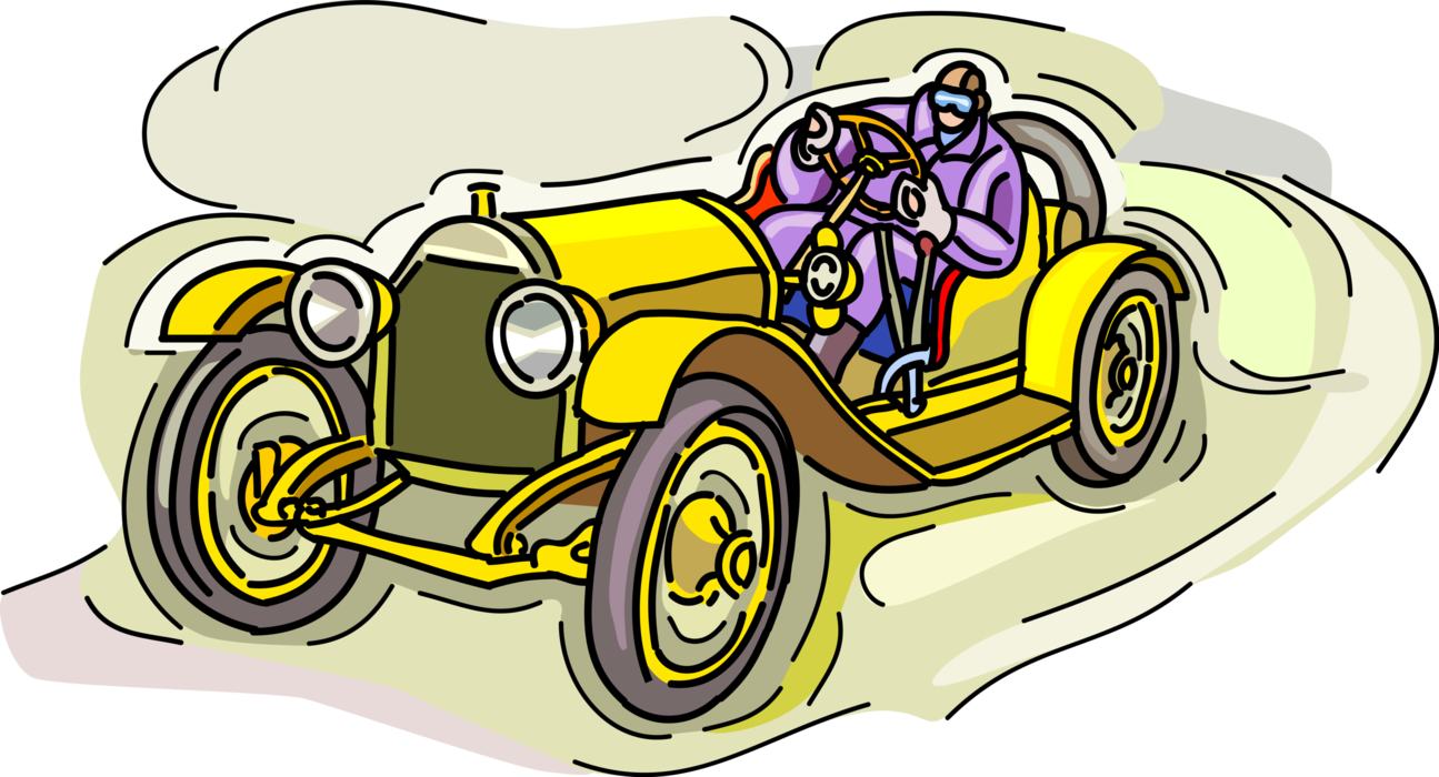 Vector Illustration of Vintage Antique Convertible Automobile Race Motor Car