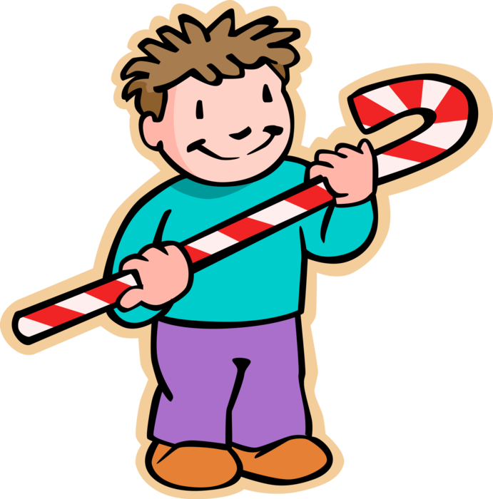 Vector Illustration of Primary or Elementary School Student Boy with Christmas Candy Cane