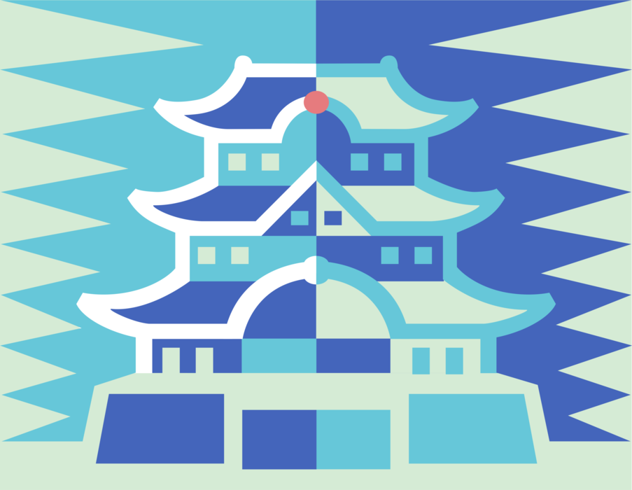 Vector Illustration of Chinese or Japanese Pagoda Buddhist Temple Architecture