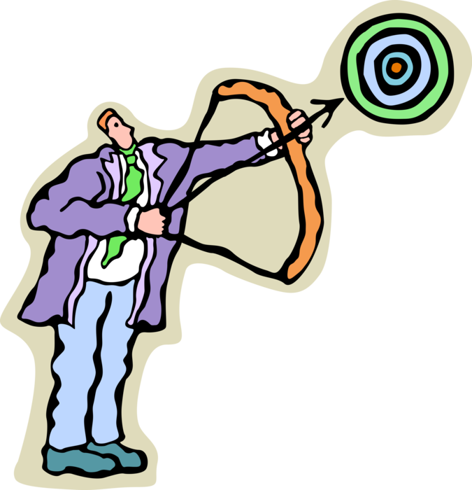 Vector Illustration of Businessman Archer with Bow & Arrow