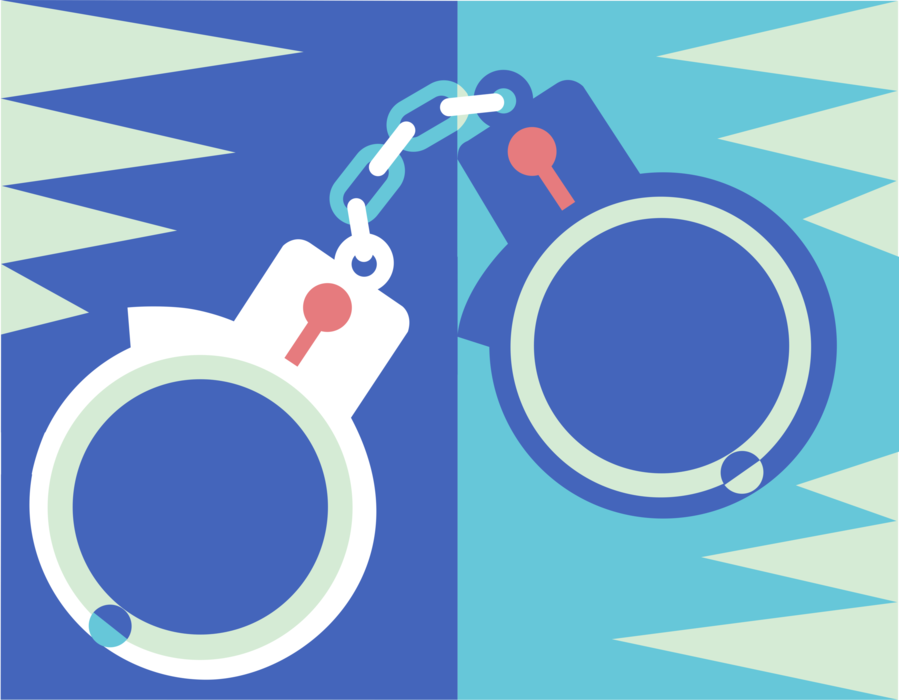 Vector Illustration of Handcuffs Physical Restraint used on Hands by Law Enforcement
