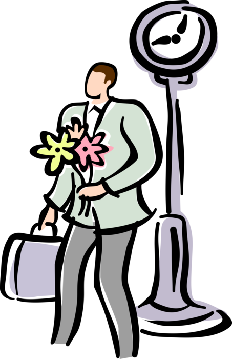 Vector Illustration of Businessman with Bouquet of Flowers
