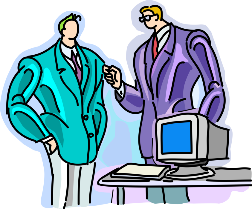Vector Illustration of Businessmen Discuss Business in Office with Computer