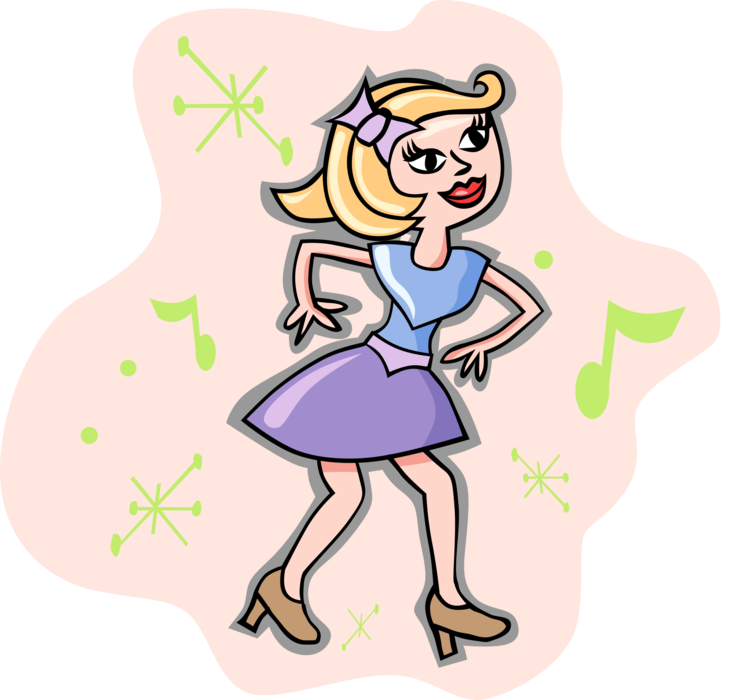 Vector Illustration of Young Woman Dancing to Music