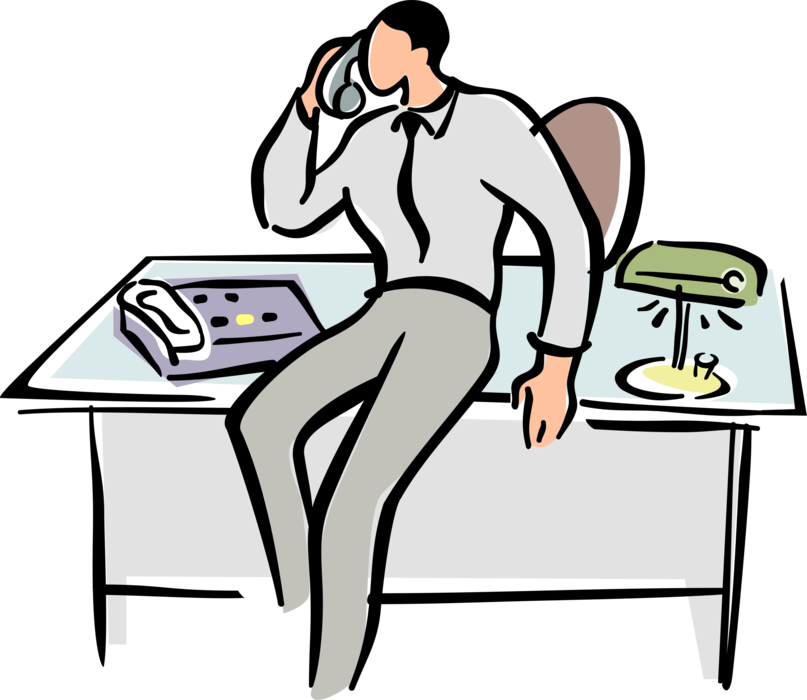 Vector Illustration of Businessman on Telephone with International Time Zone Clocks