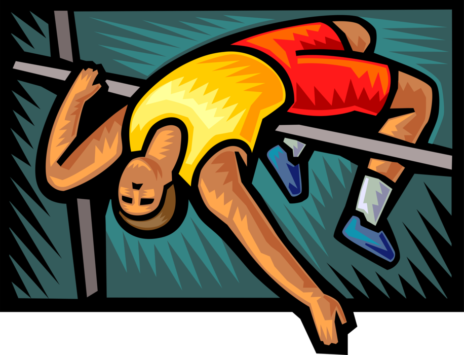 Vector Illustration of Track and Field Athletic Sport Contest High Jumper Clears the Bar in Track Meet Competition
