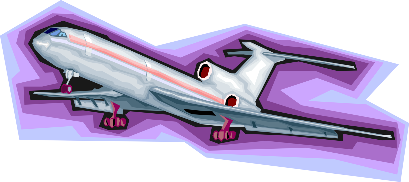 Vector Illustration of Commercial Passenger Jet Airplane Taking Off from Airport Runway