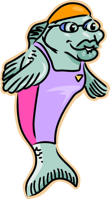 Vector Illustration of Aquatic Tuna Fish Wears Swim Suit Bathing Suit